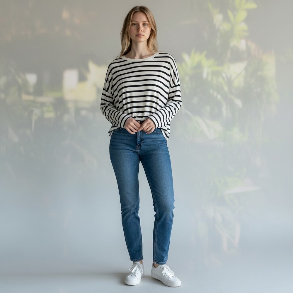 Gap Luxe T Shirt Womens Medium Blue White‎ Striped Long Sleeve Rayon 1224